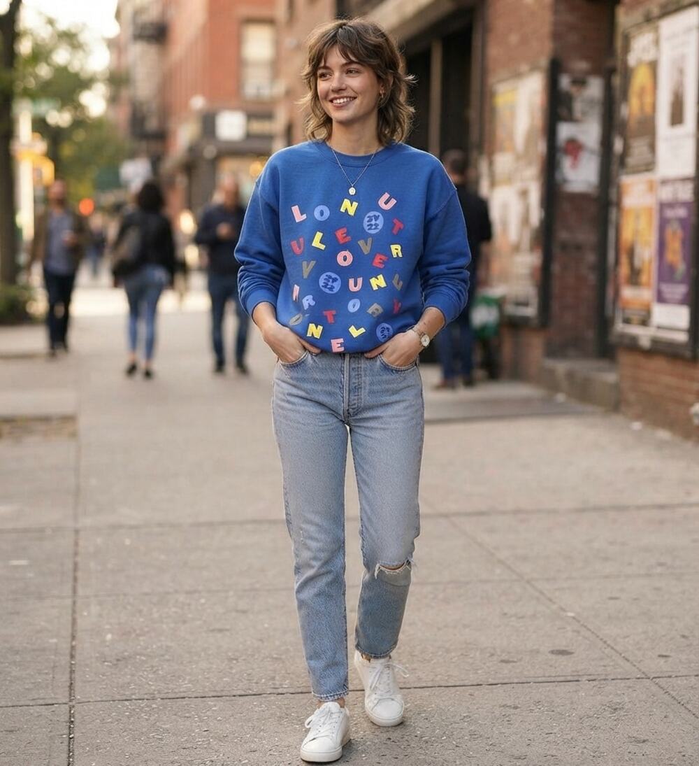Harry Styles Love On Tour 2022 Blue Alphabet Soup Graphic Crewneck Sweatshirt M